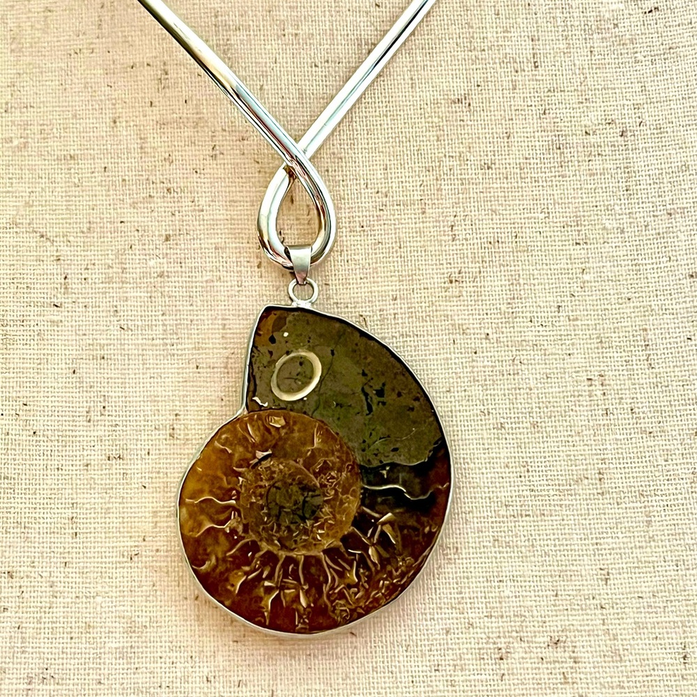 Opalized ammonite set in Sterling Silver